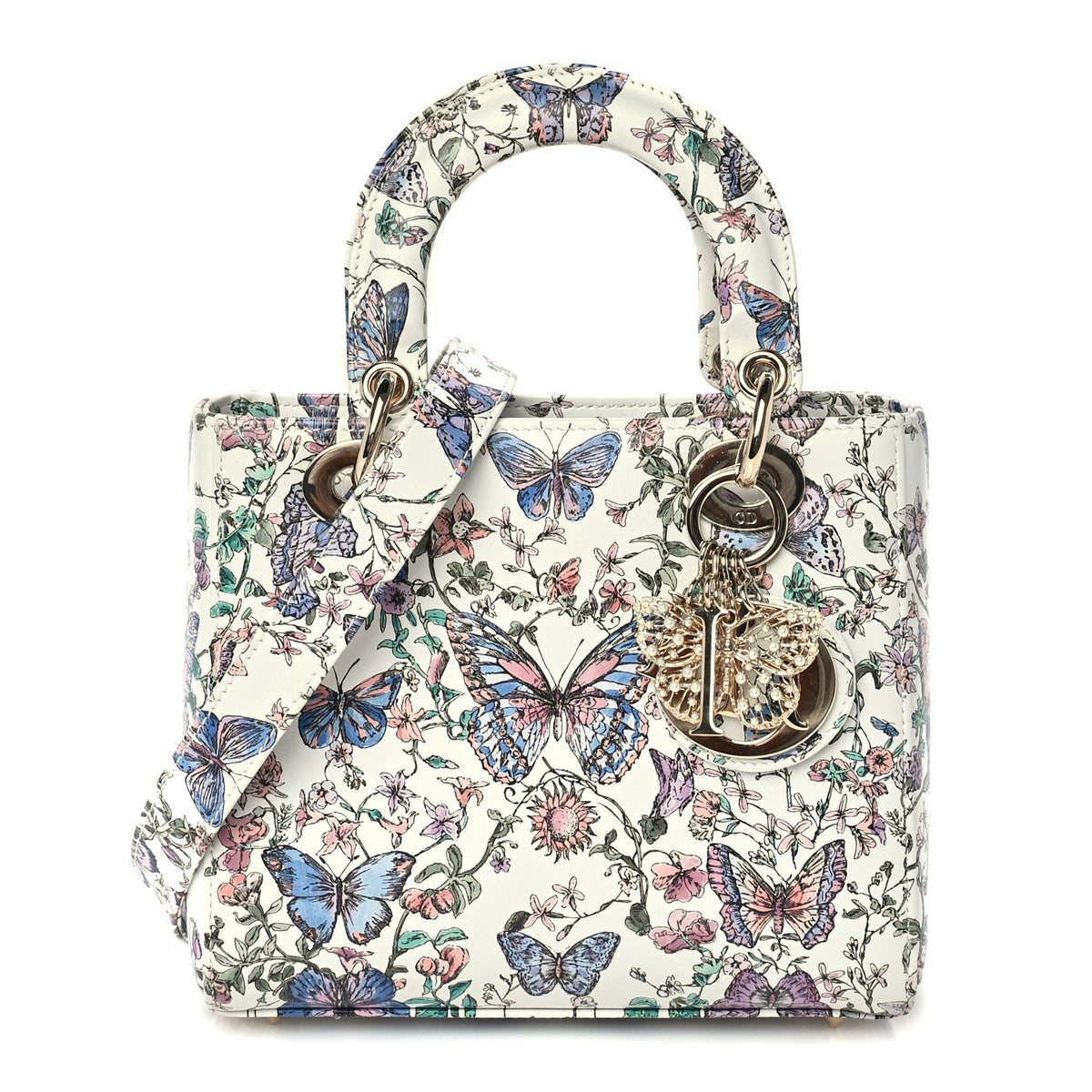 Christian Dior Calfskin Printed Toile De Jouy Small Lady Dior White Multicolor 1 of 8
