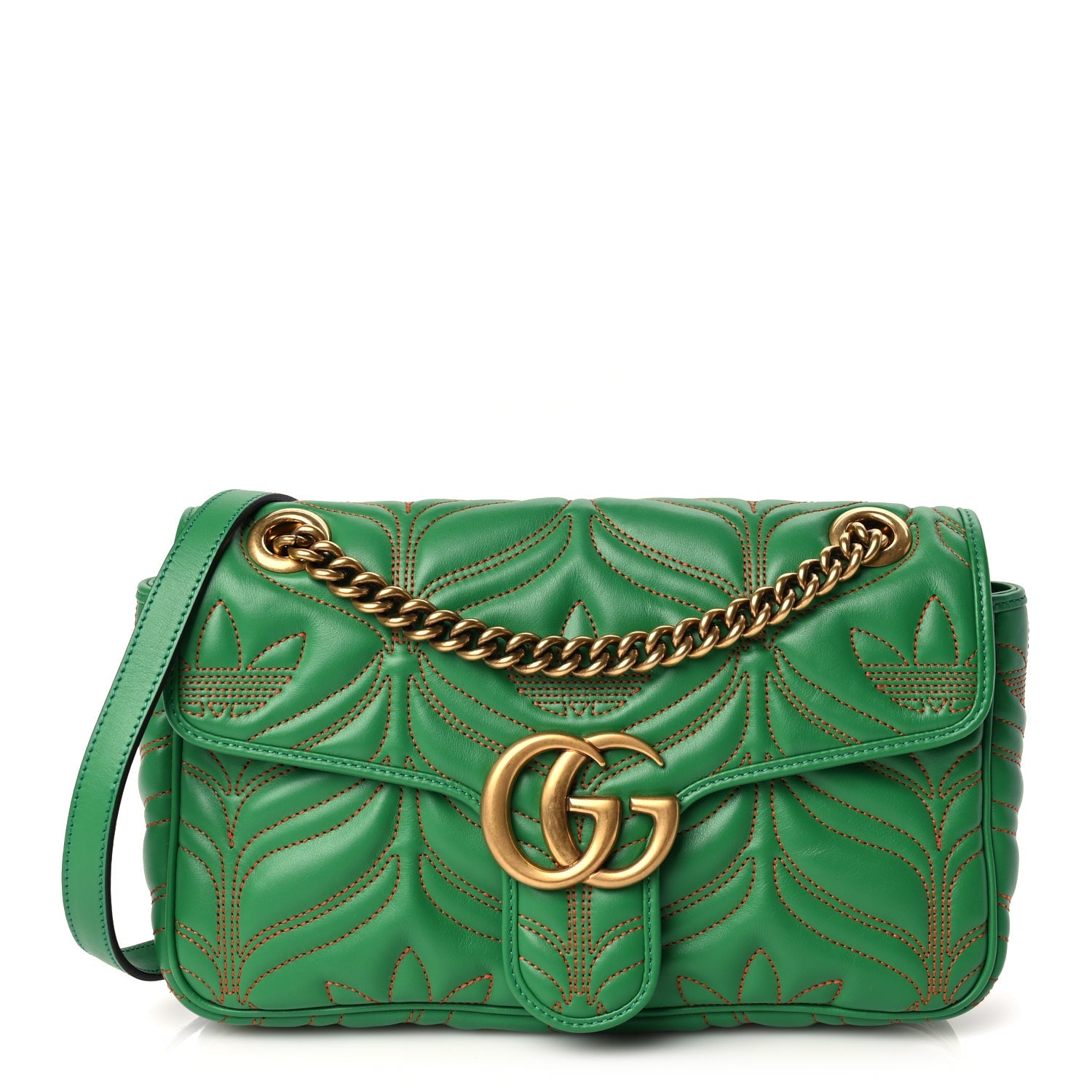 Gucci X Adidas Calfskin Matelasse Small GG Marmont Shoulder Bag Green 1 of 9