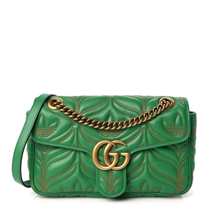 Gucci X Adidas Calfskin Matelasse Small GG Marmont Shoulder Bag Green 1 of 9
