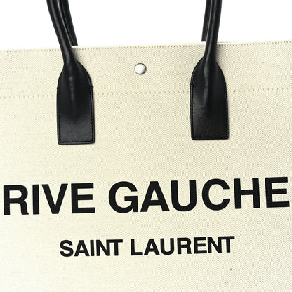Saint Laurent Linen Calfskin Small Rive Gauche Tote  Optic White 6 of 8