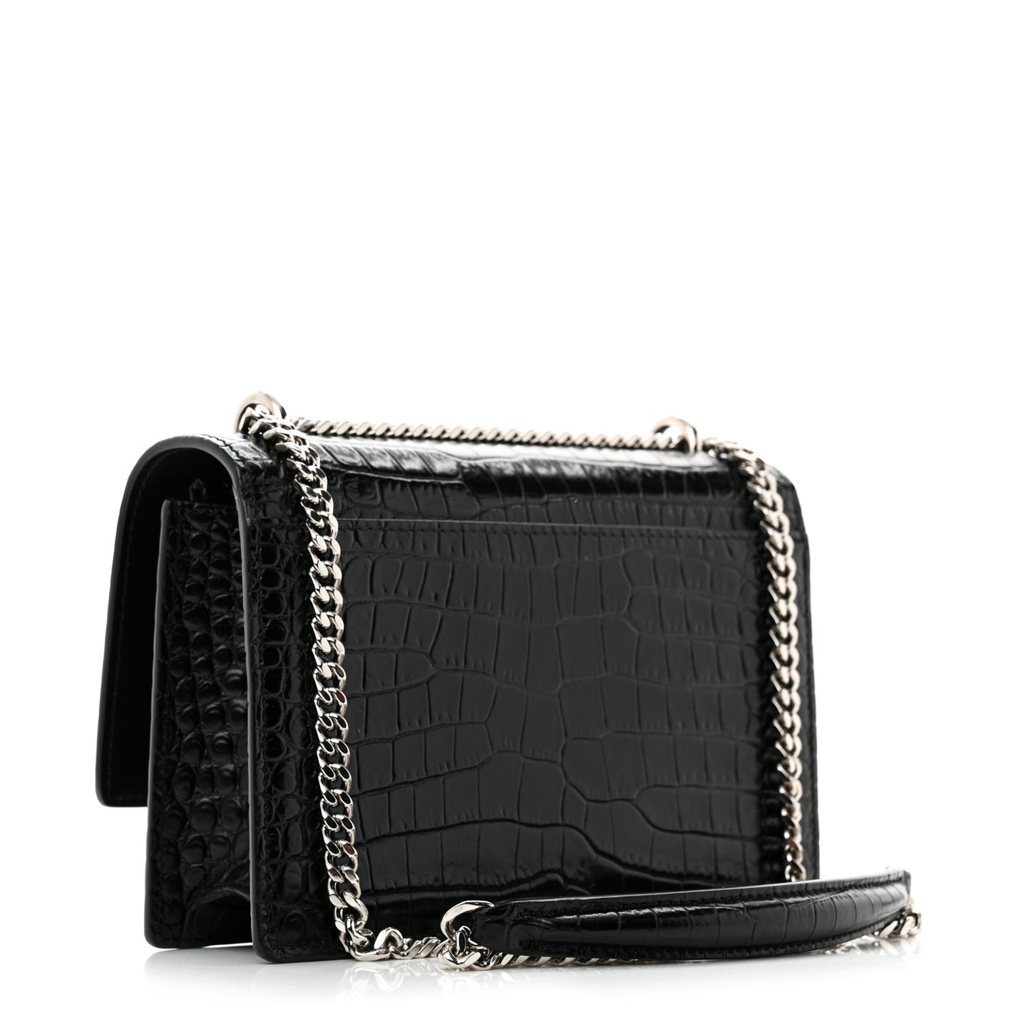 Calfskin Crocodile Embossed Monogram Sunset Chain Wallet Black