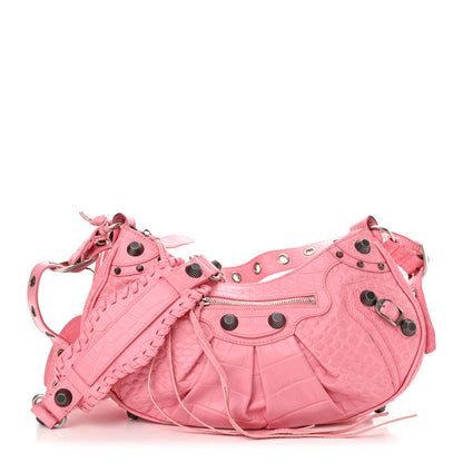 Balenciaga Extra Supple Calfskin Crocodile Embossed Small Le Cagole Shoulder Bag Sweet Pink 1 of 13