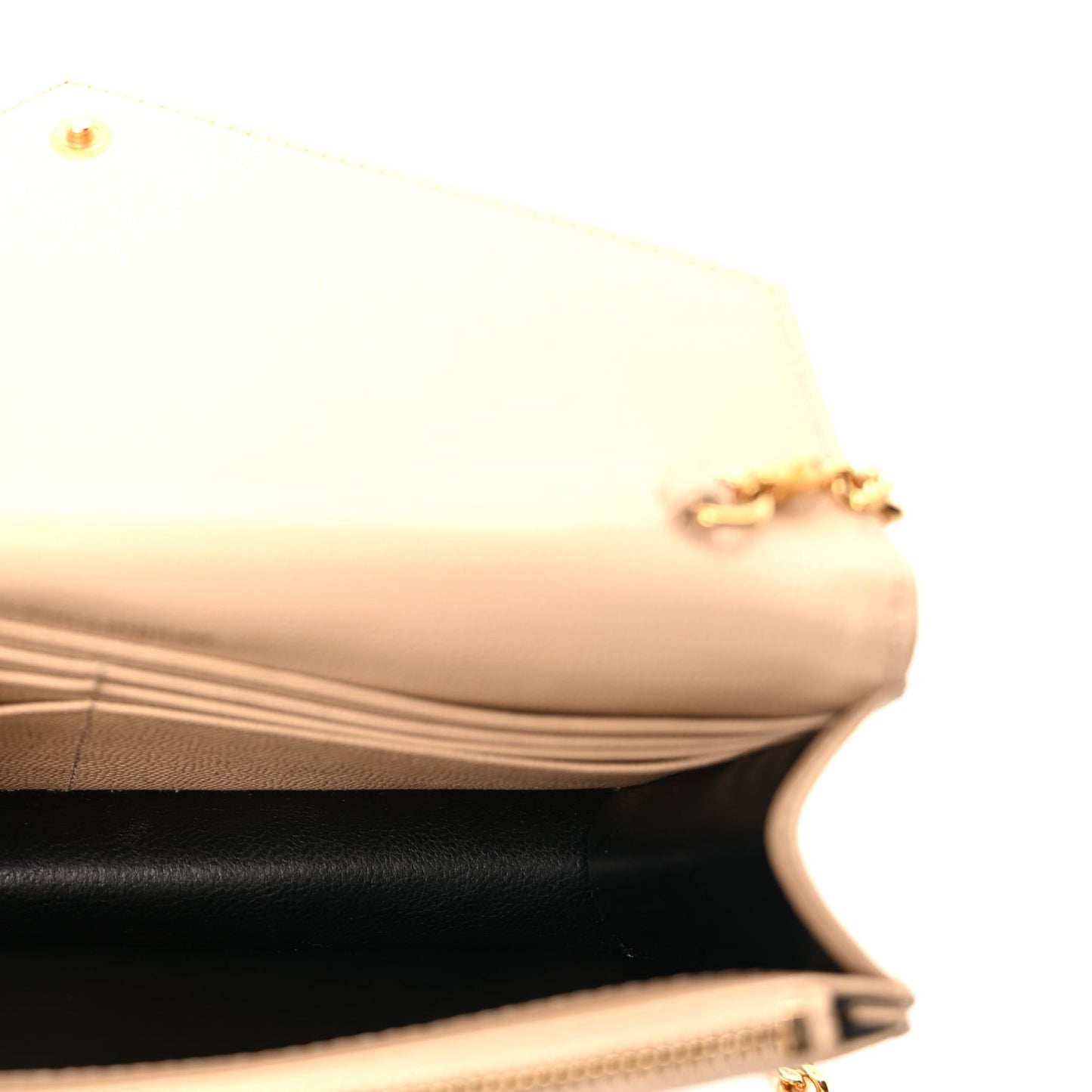 Grain De Poudre Matelasse Chevron Monogram Envelope Chain Wallet  Dark Beige