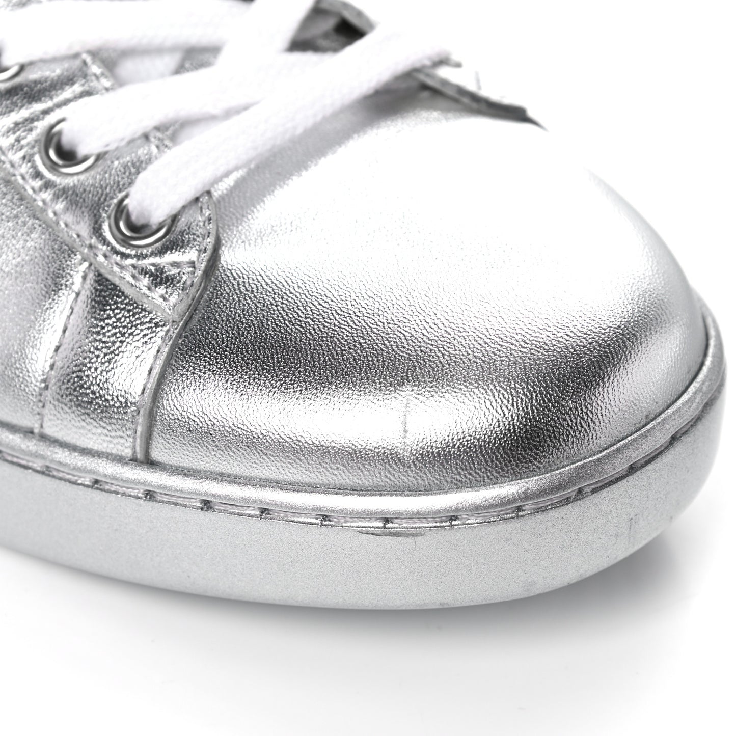 Metallic Nappa Interlocking G Perforated Womens Ace Sneakers 40.5 Silver