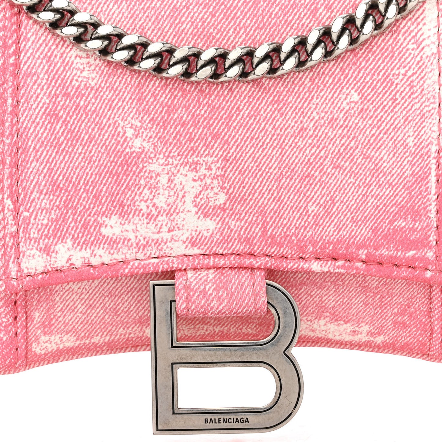 Nappa Denim Printed Hourglass Chain Bag Denim Pink
