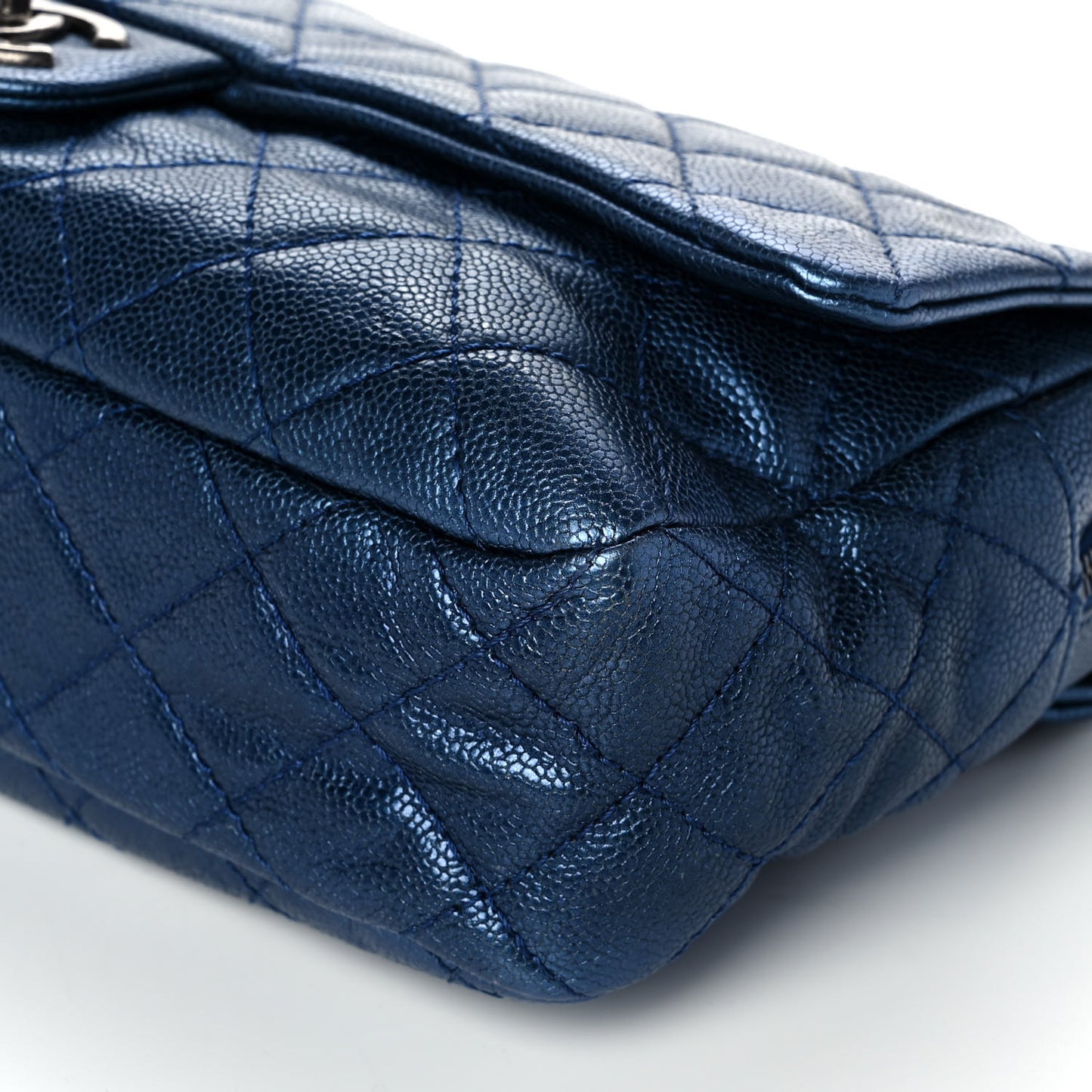 Metallic Caviar Quilted Large Chic Flap Blue