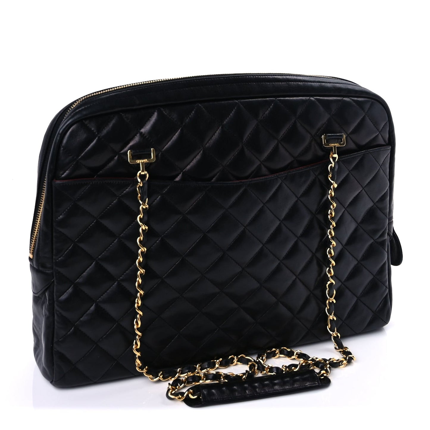 Lambskin Quilted Large Camera Case  Black