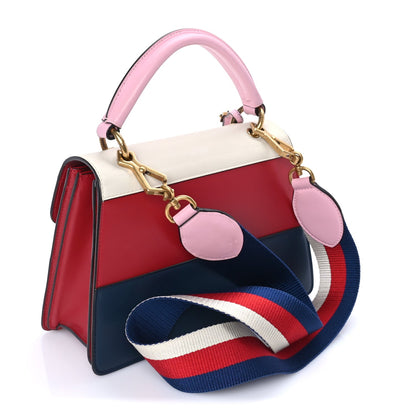 Gucci Calfskin Sylvie Web Small Queen Margaret Top Handle Bag Blue Agata Hibiscus Red Mystic White Sugar Pink 2 of 7