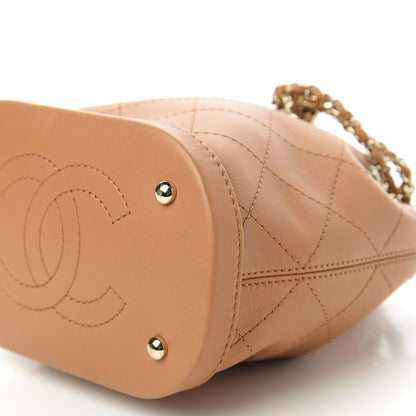 Chanel Calfskin Stitched Chain Bucket Bag Camel 7 of 10
