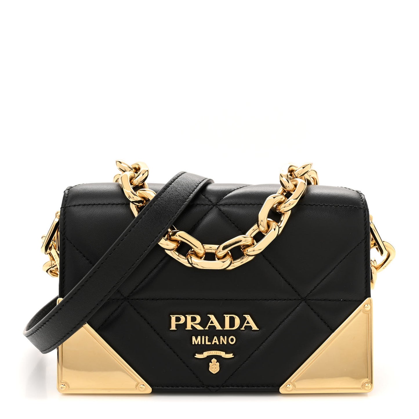 Nappa Triangle Quilted Metal Shoulder Bag Black