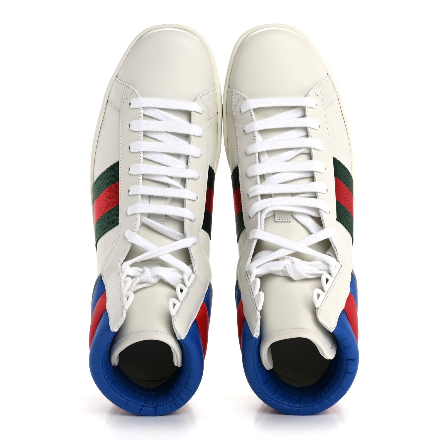 Gucci Calfskin Web Mens Ace High Top Sneakers 9 White Bright Splash 2 of 7