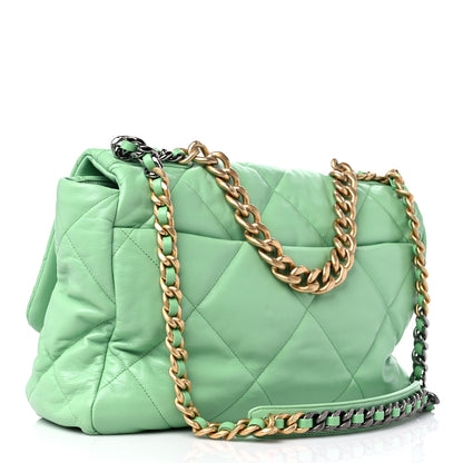 Chanel Goatskin Quilted Maxi Chanel 19 Flap Green 3 of 10