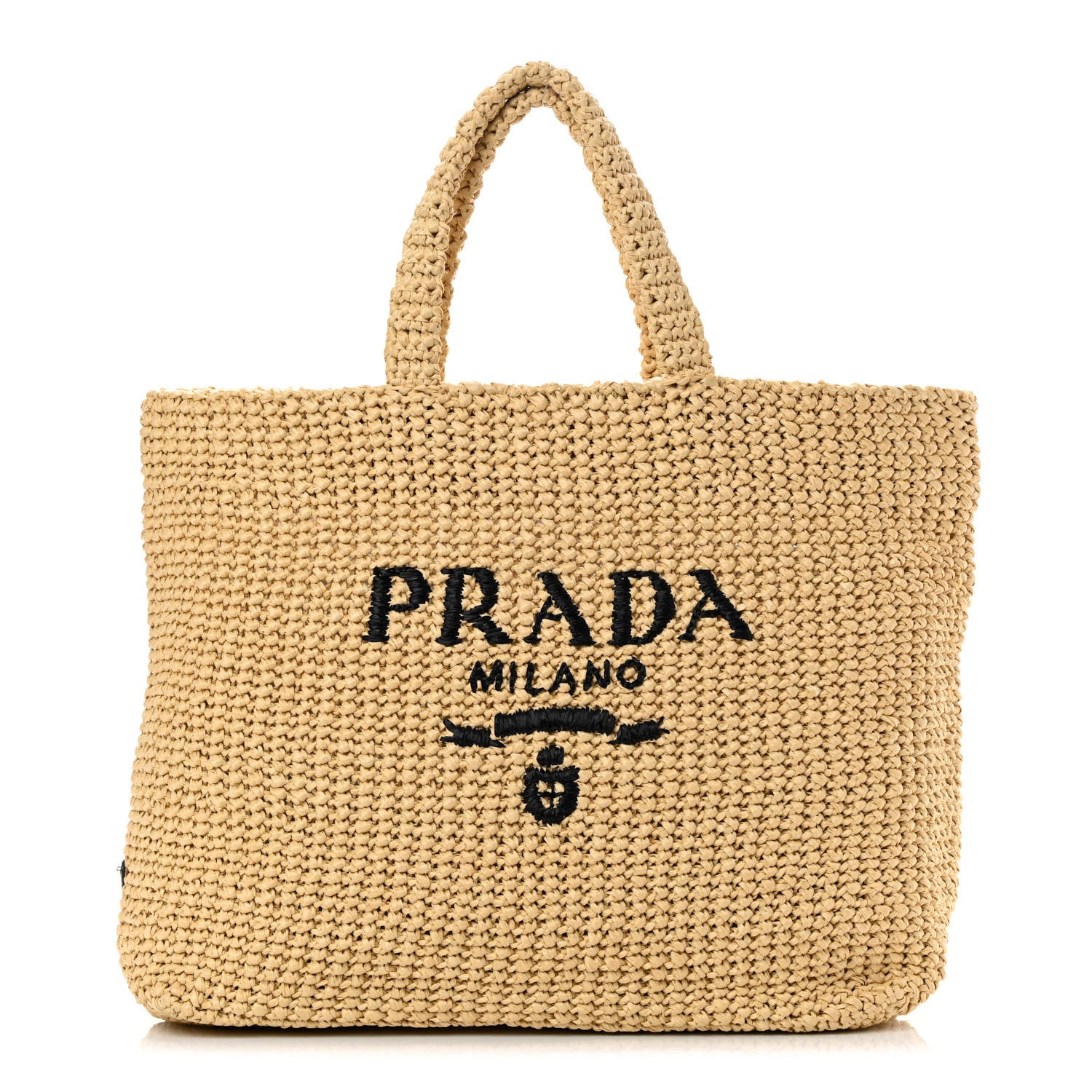 Prada Yarn Raffia Effect Crochet Embroidered Logo Tote Naturale 1 of 10