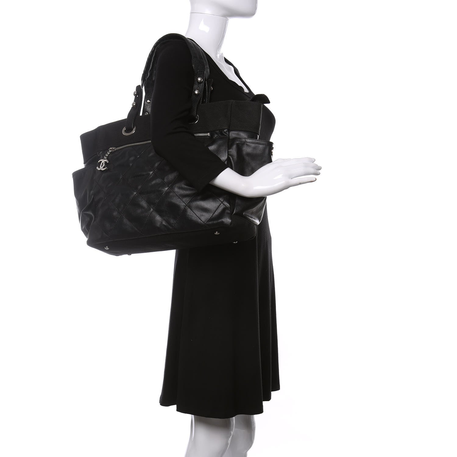 Chanel Coated Canvas Quilted Large Paris Biarritz Tote Black 2 of 11