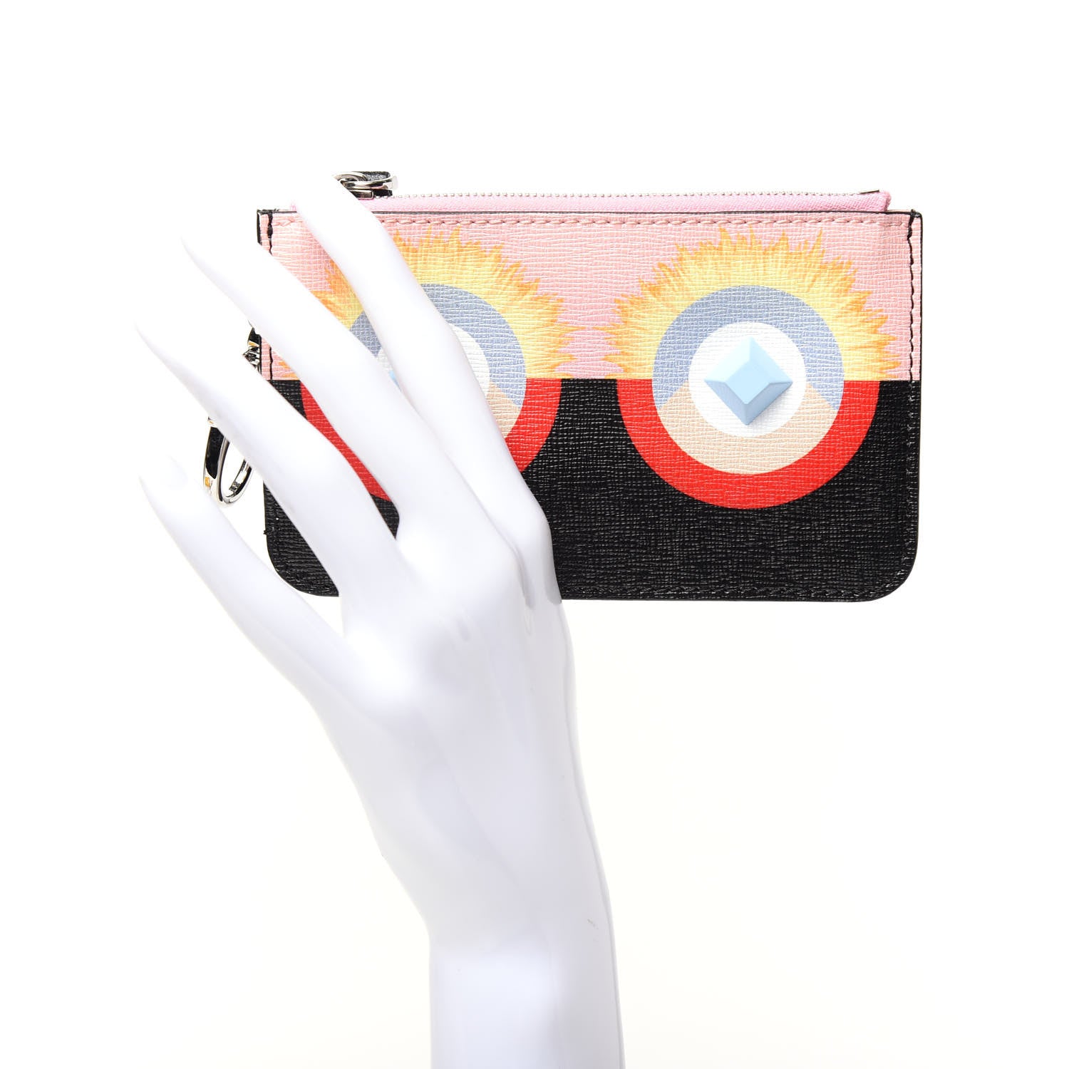 Fendi Vitello Elite Century Hypnoteyes Studded Coin Pouch Key Case Bubblegum Multicolor 2 of 6