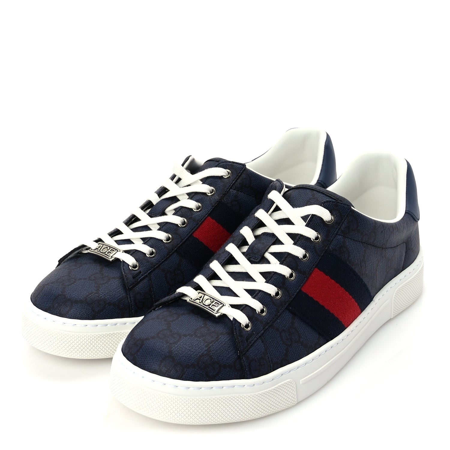 Gucci GG Supreme Monogram Web Mens New Ace Sneakers 8  Dark Blue 2 of 8