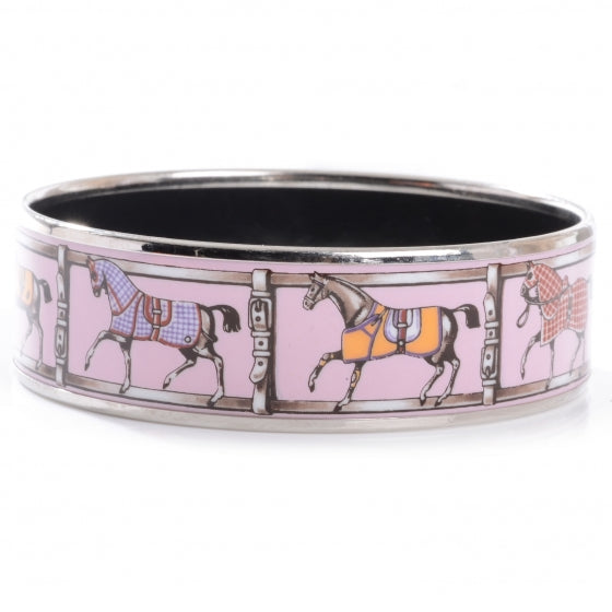 Hermes Enamel Printed Tenues Et Couvertures Wide Bracelet 70 Pink 5 of 5
