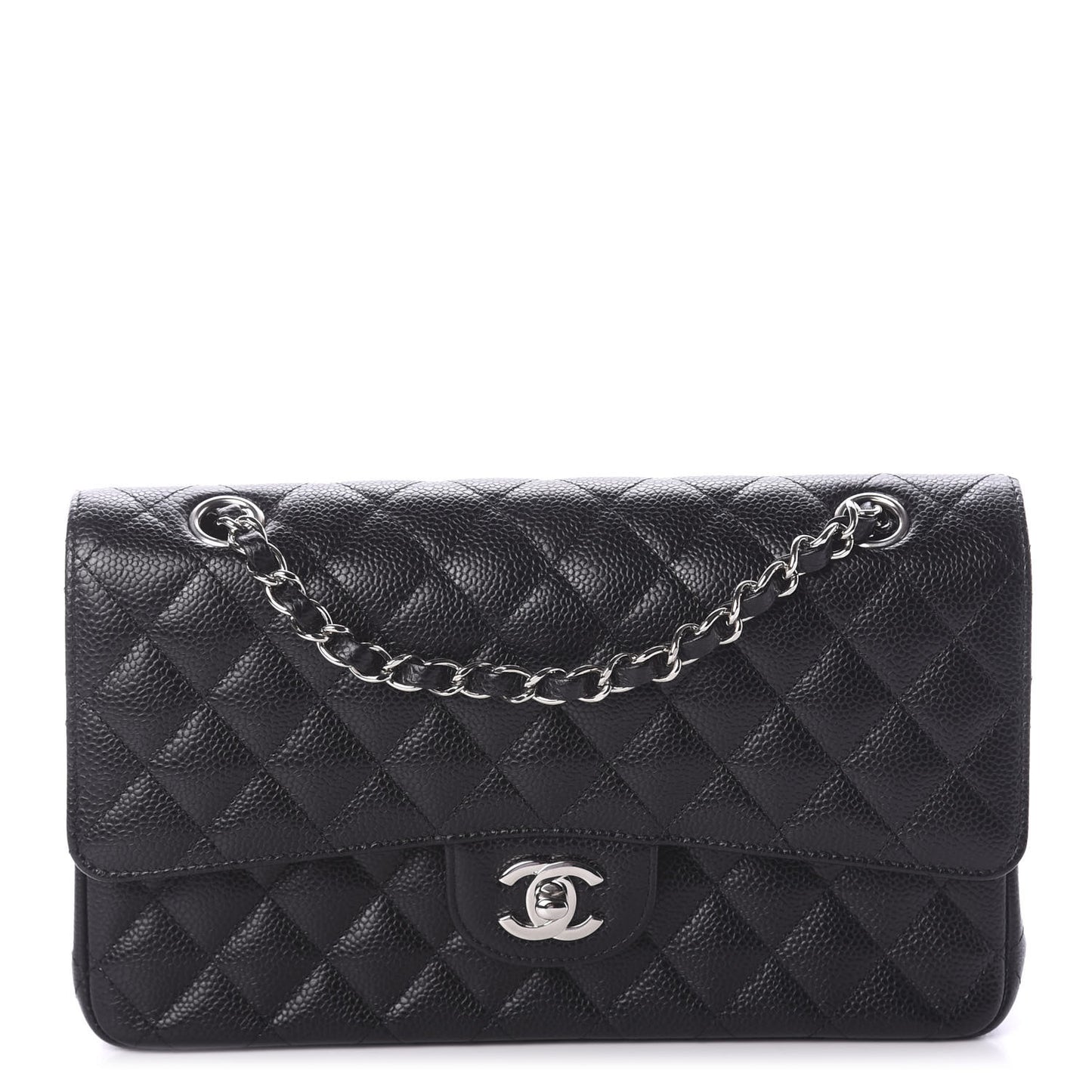 Caviar Quilted Medium Double Flap Black