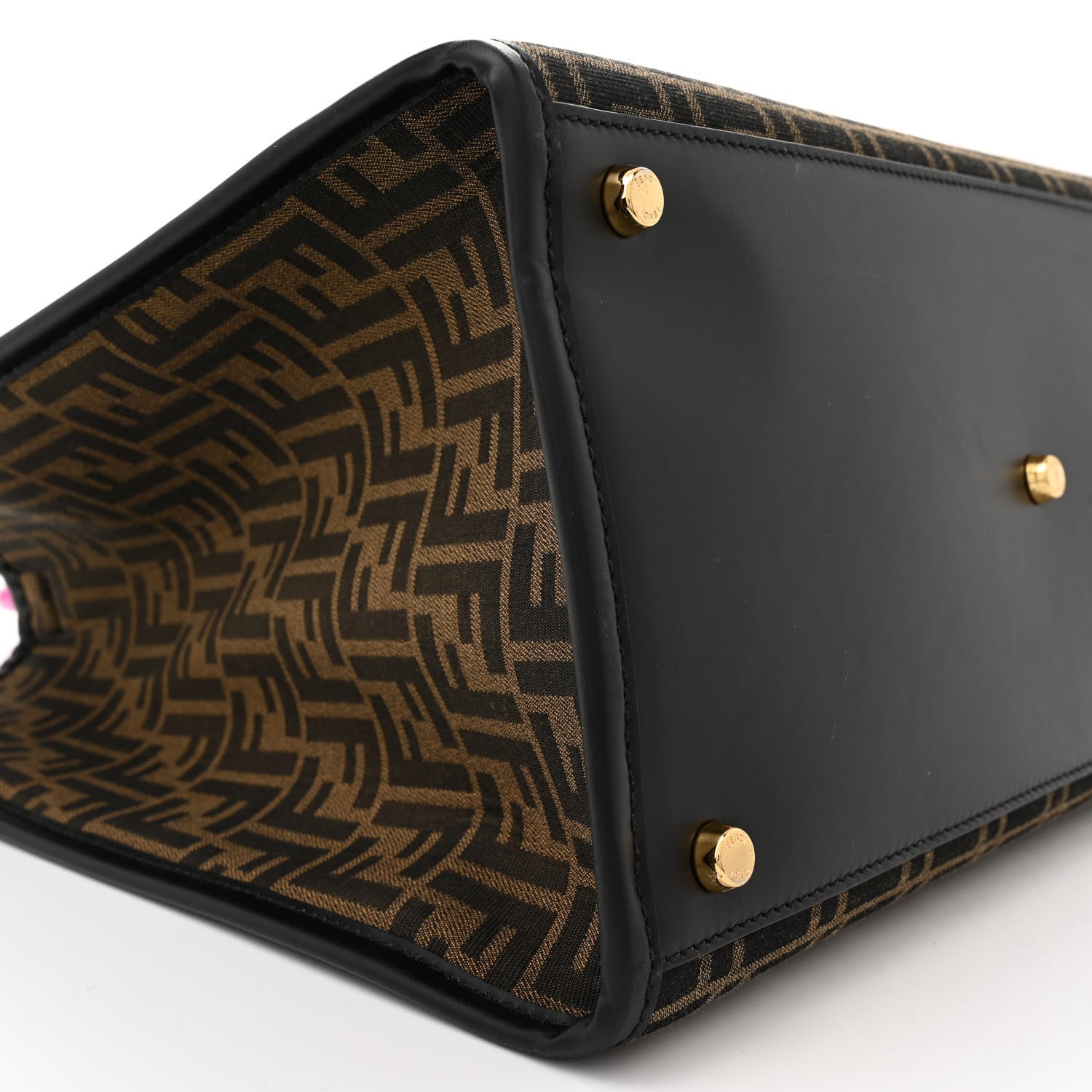 Fendi X VERSACE Fabric Jacquard Calfskin Plexiglass Fendace FF Medusa Studded Large Fendi Sunshine Shopper Tote Marrone Fuxia 9 of 12