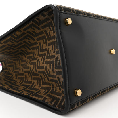 Fendi X VERSACE Fabric Jacquard Calfskin Plexiglass Fendace FF Medusa Studded Large Fendi Sunshine Shopper Tote Marrone Fuxia 9 of 12