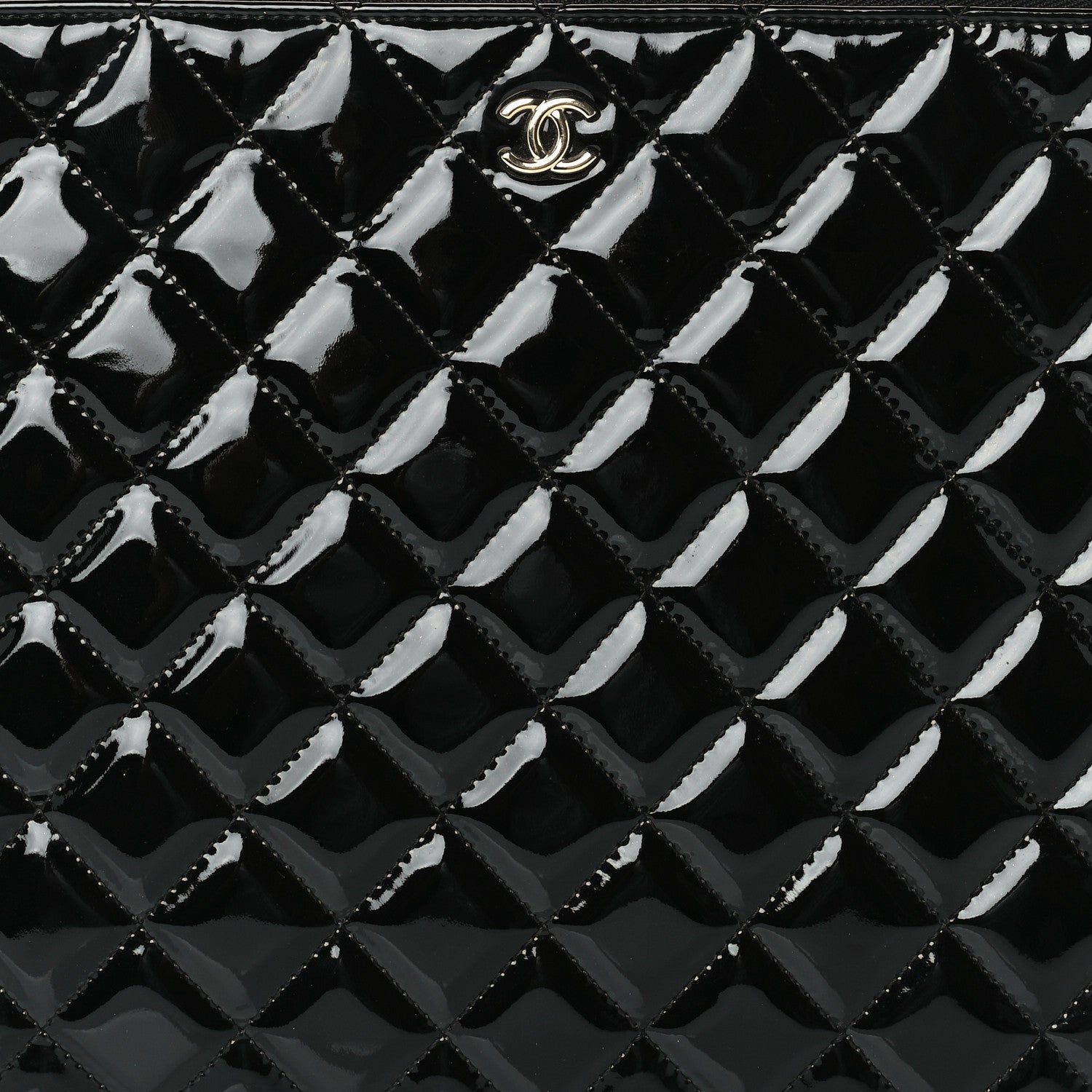 Chanel Patent Calfskin Quilted Large Zip Pouch Black 8 of 8
