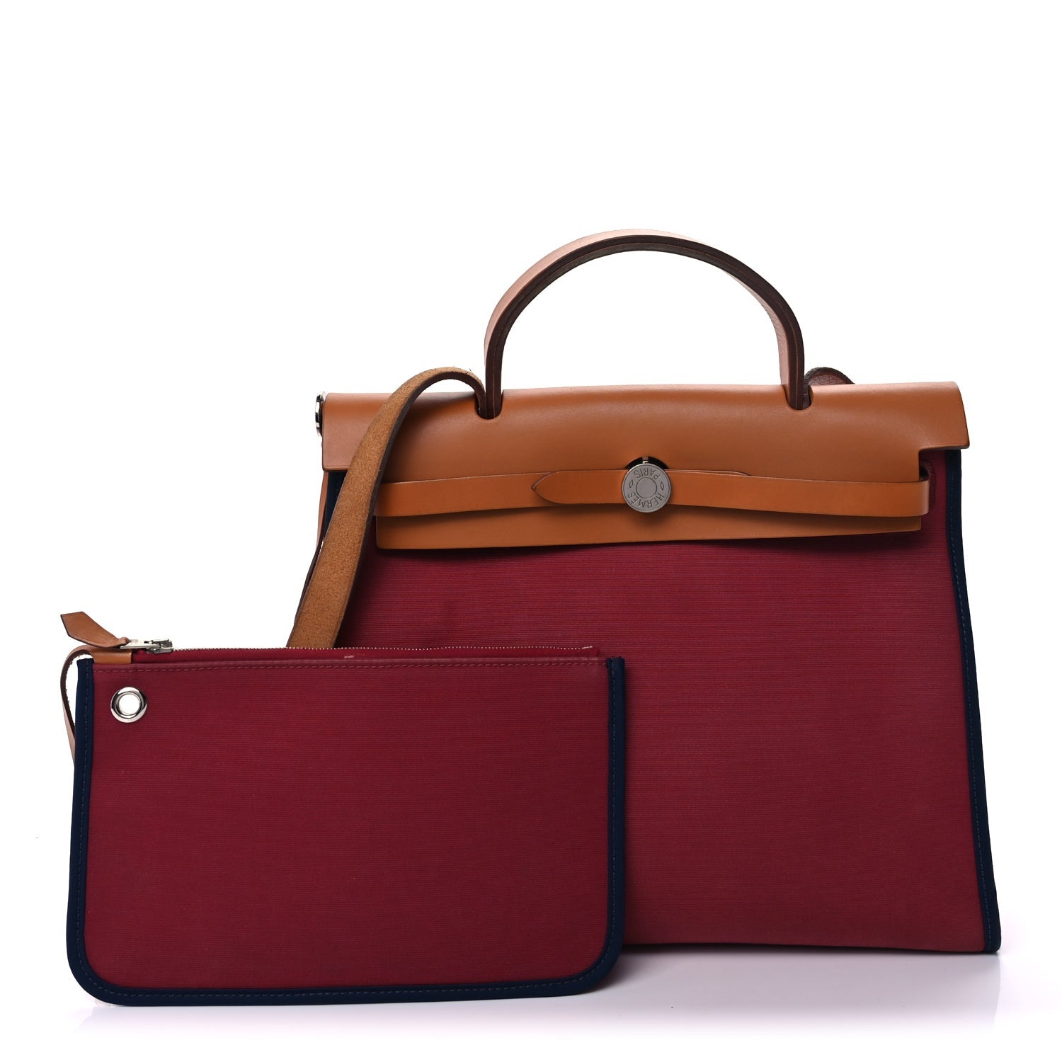 Hermes Toile Officier Vache Hunter Herbag Zip PM 31 Bordeaux Bleu Marine Fauve 2 of 7