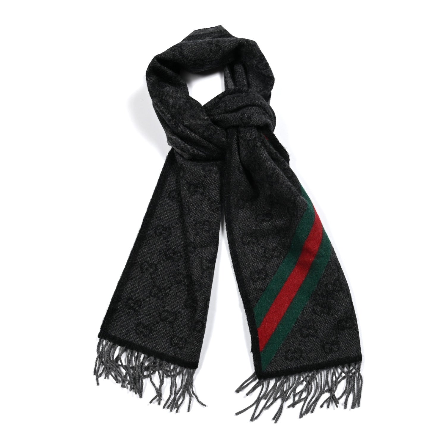 Gucci Wool Angora Monogram Web New Nikky Scarf Lead Dark Green 1 of 4