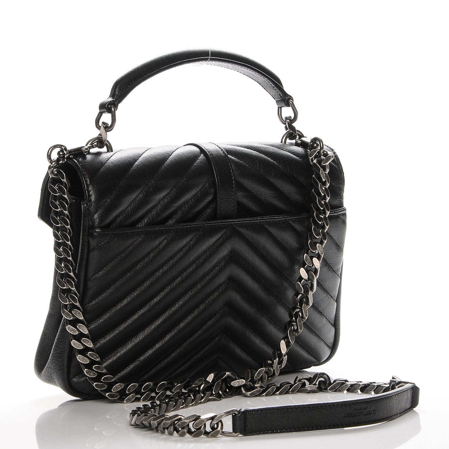 Sheepskin Matelasse Chevron Monogram Medium College Bag Black