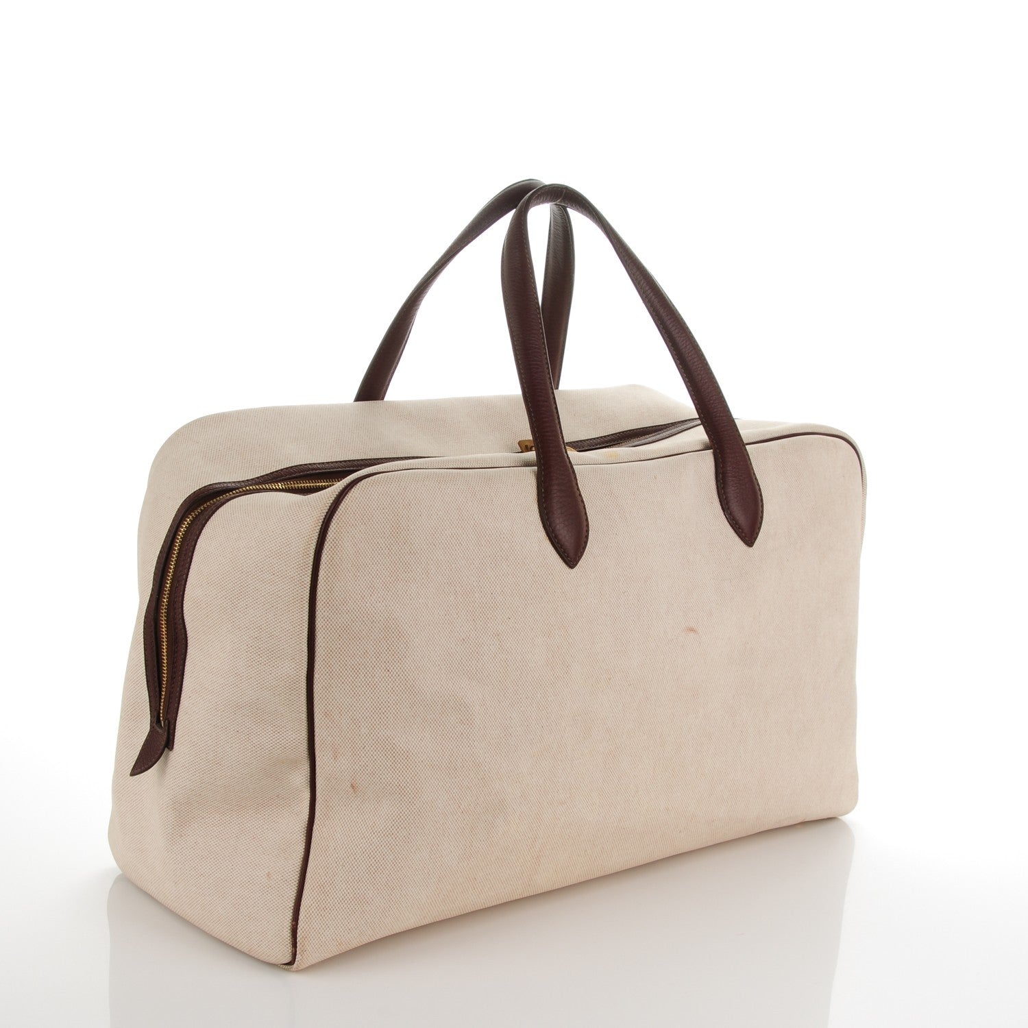 Hermes Taurillon Clemence Toile Victoria 50 Ecru Havane 3 of 17