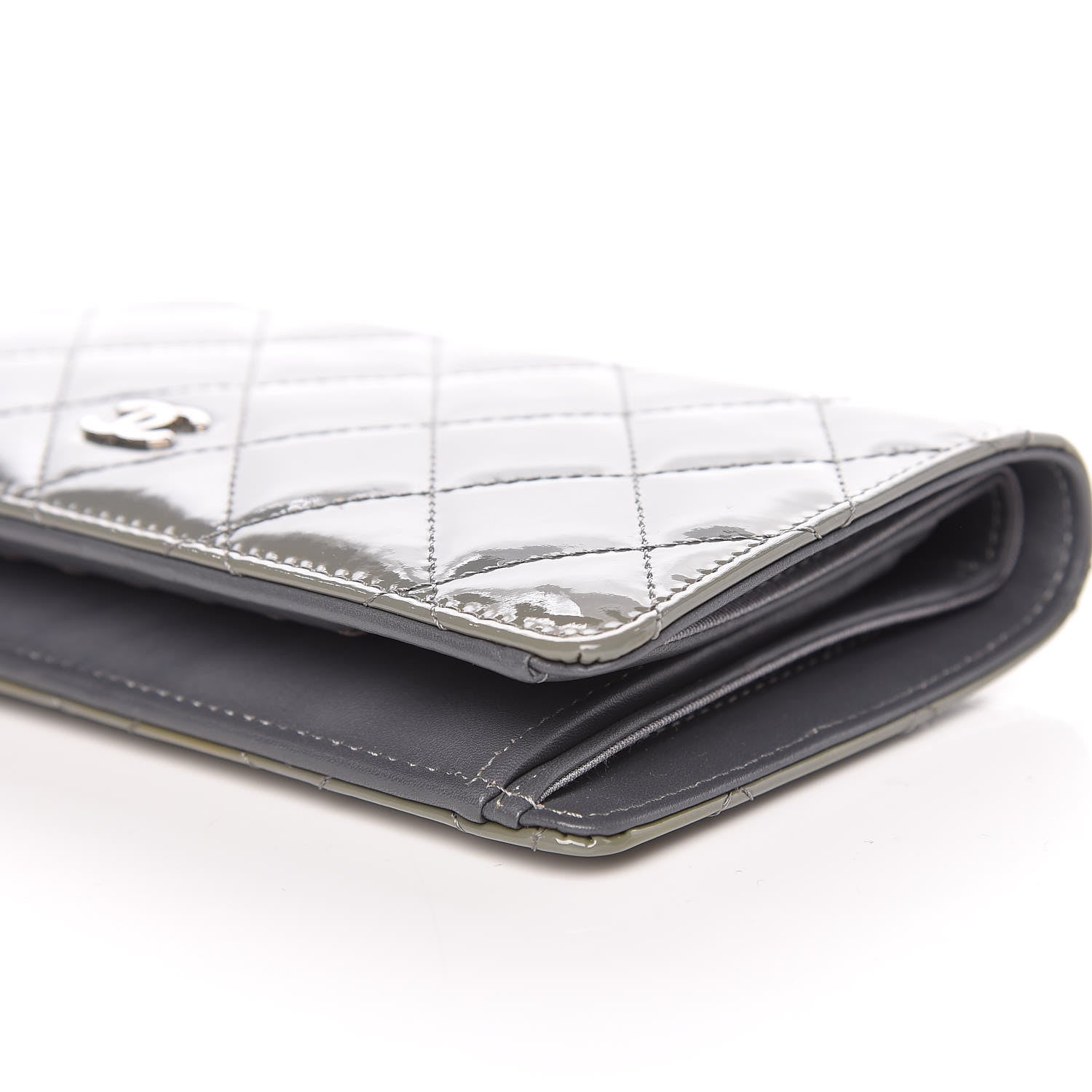 Chanel Patent Quilted Yen Wallet Grey 9 of 15