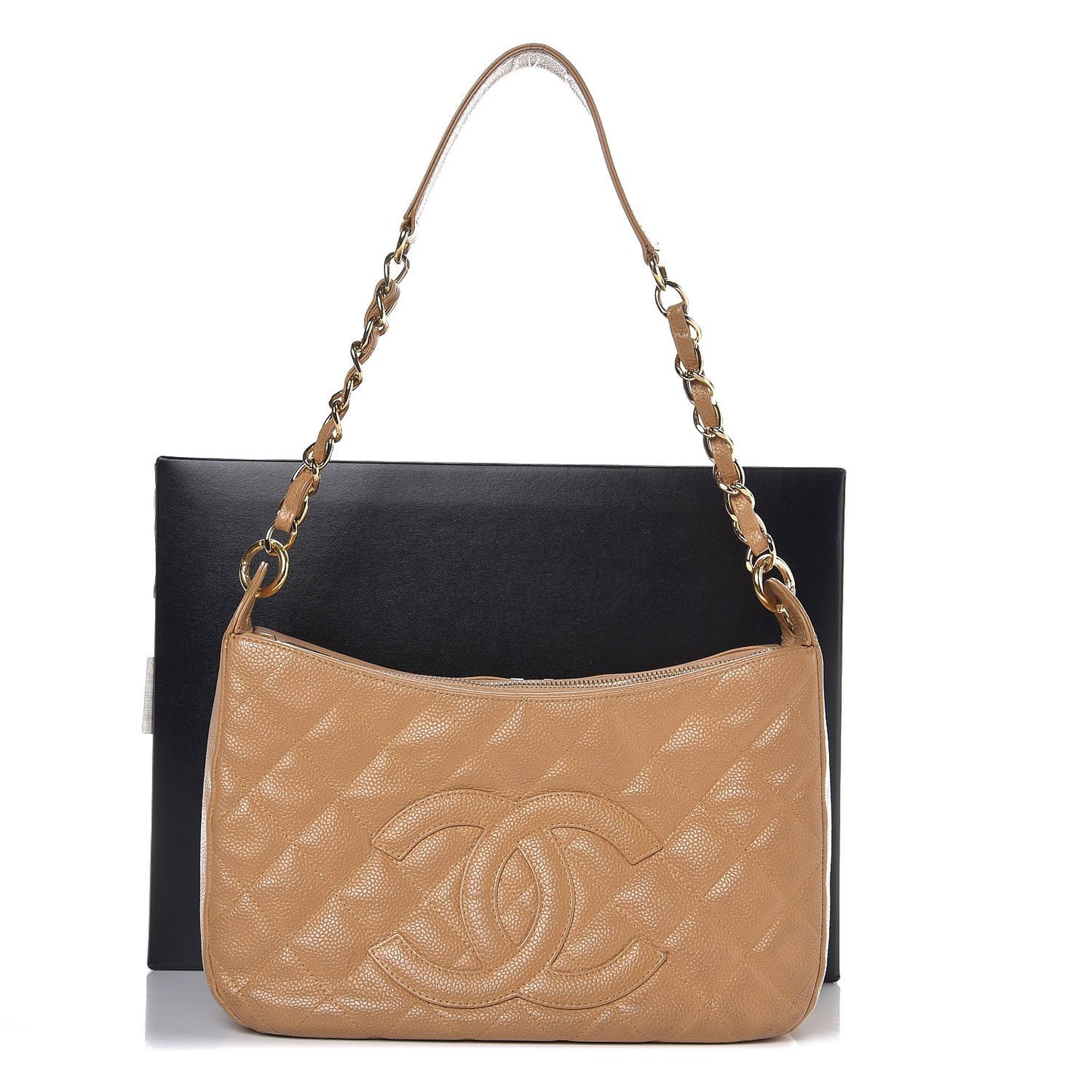 Caviar Quilted Hobo Beige