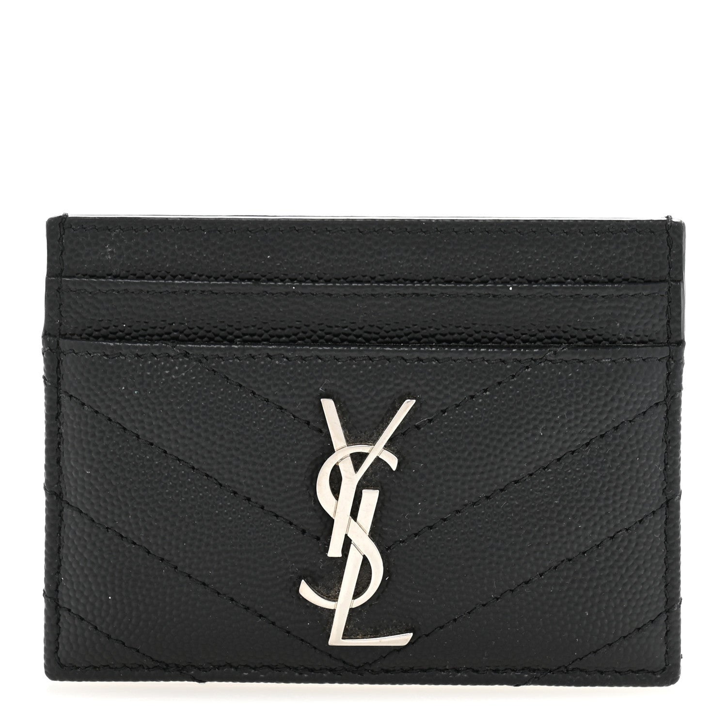 Saint Laurent Grain De Poudre Matelasse Chevron Monogram Credit Card Case Black 1 of 7