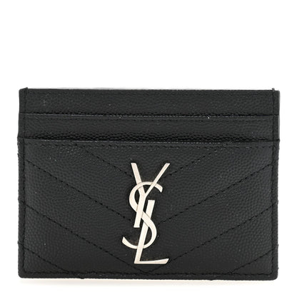 Saint Laurent Grain De Poudre Matelasse Chevron Monogram Credit Card Case Black 1 of 7