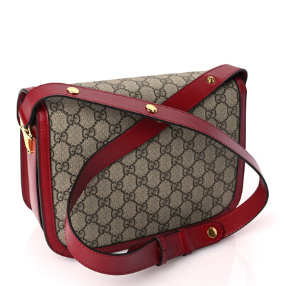 Gucci GG Supreme Monogram Azalea Calfskin Horsebit 1955 Shoulder Bag Beige Ebony New Cherry Red 2 of 9