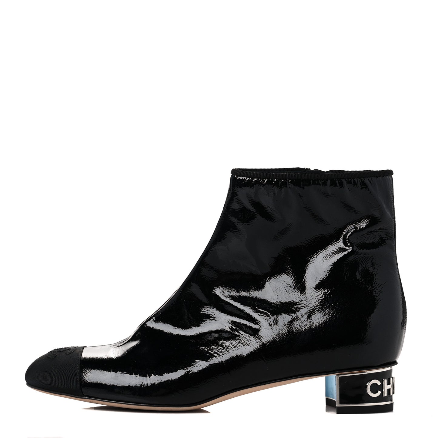 Patent Goatskin Grosgain Cap Toe Short Ankle Boots 40.5 Black