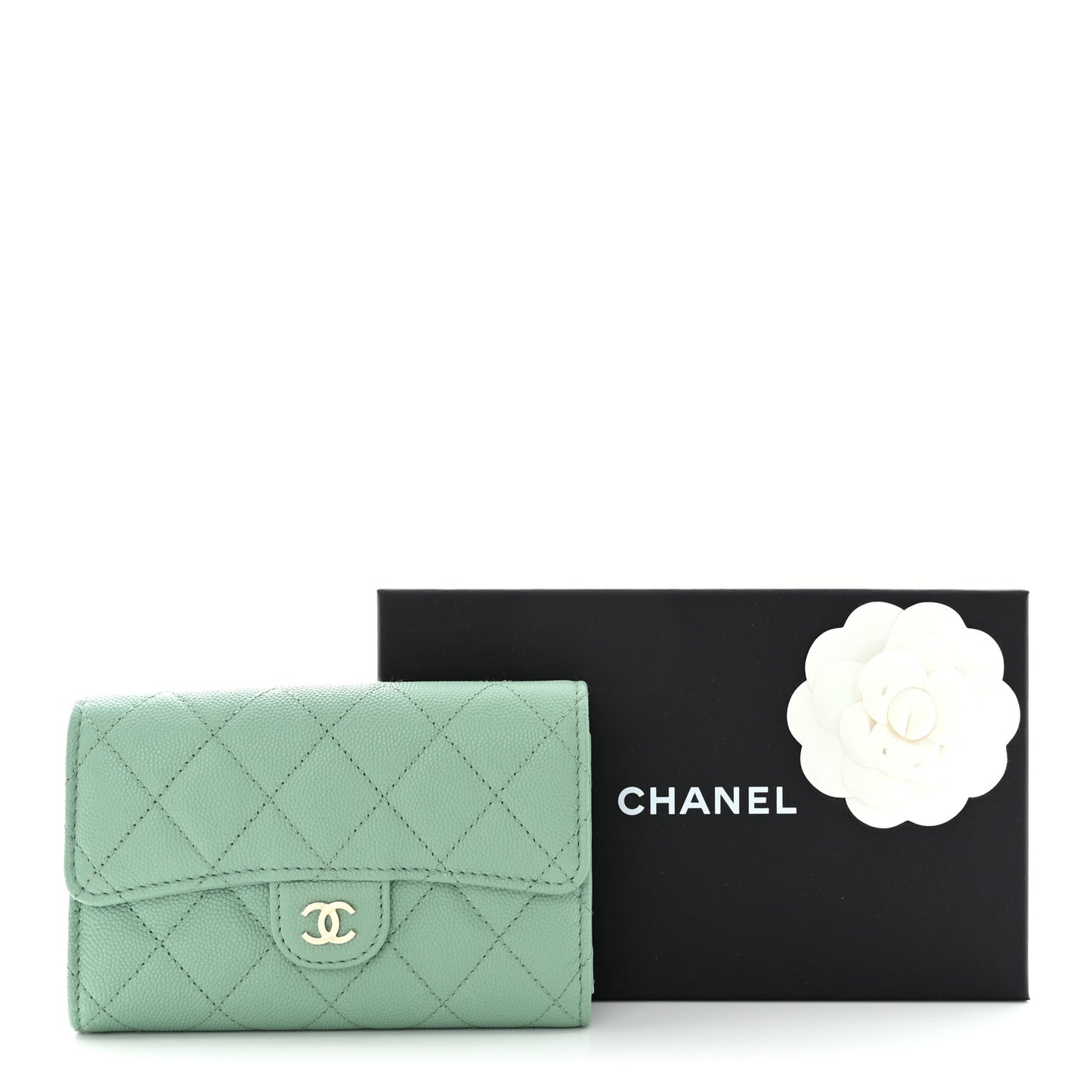 Caviar Quilted Medium Flap Wallet Light Green