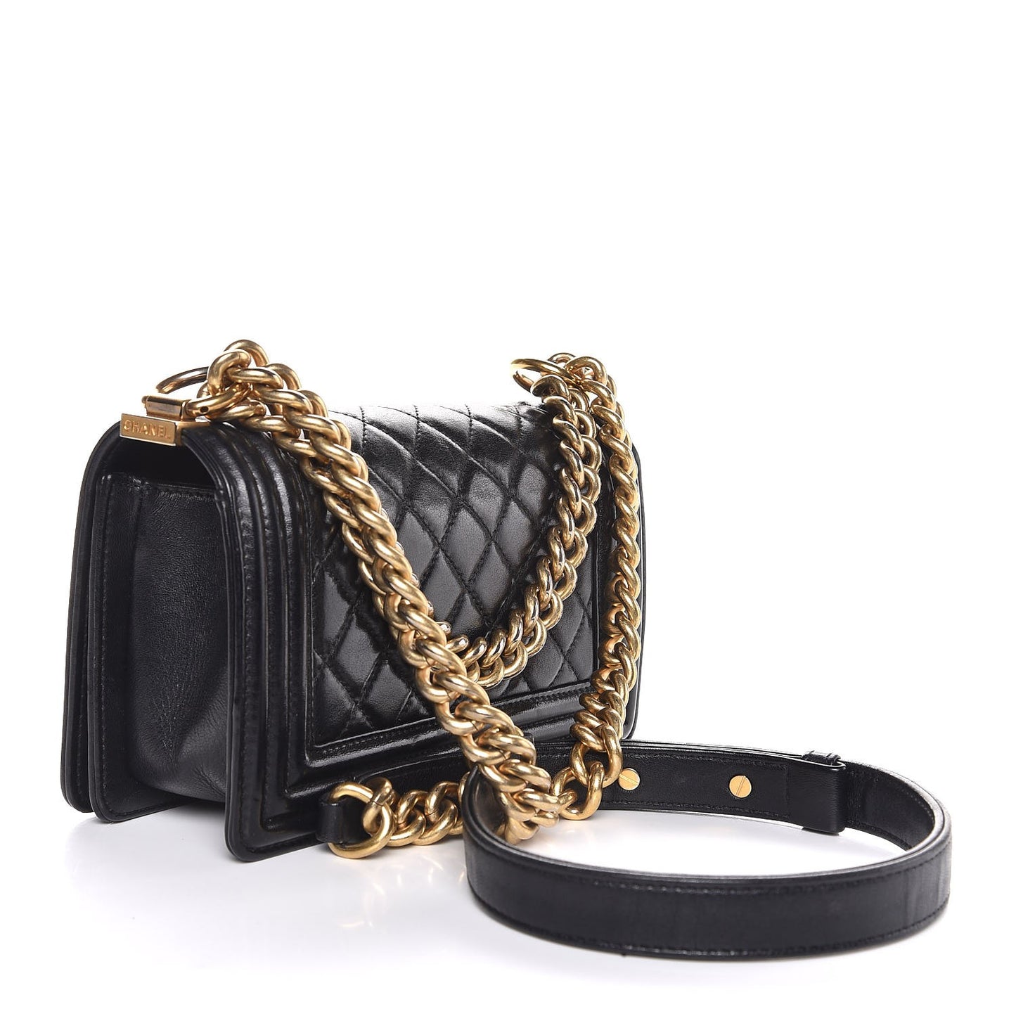 Calfskin Quilted Small Boy Flap Black