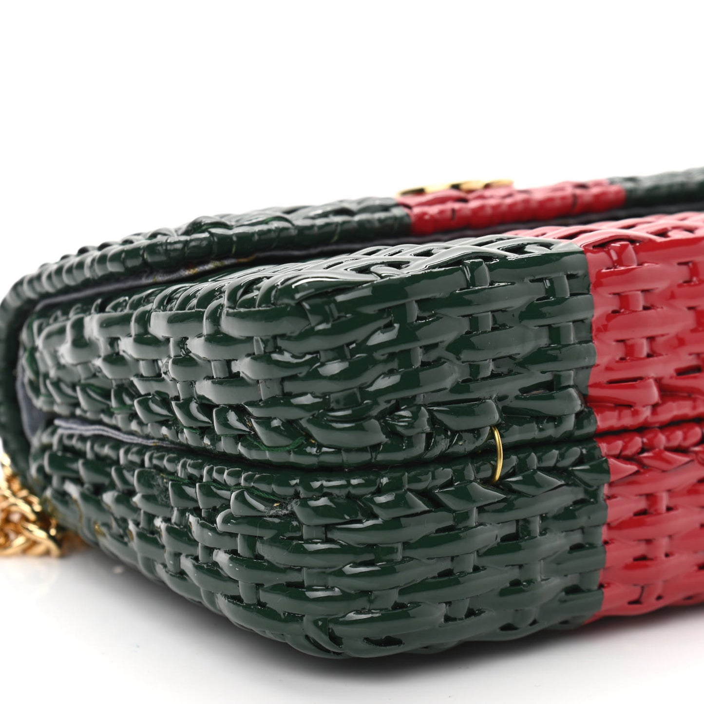 Glazed Wicker Stripe Mini Cestino Shoulder Bag Green