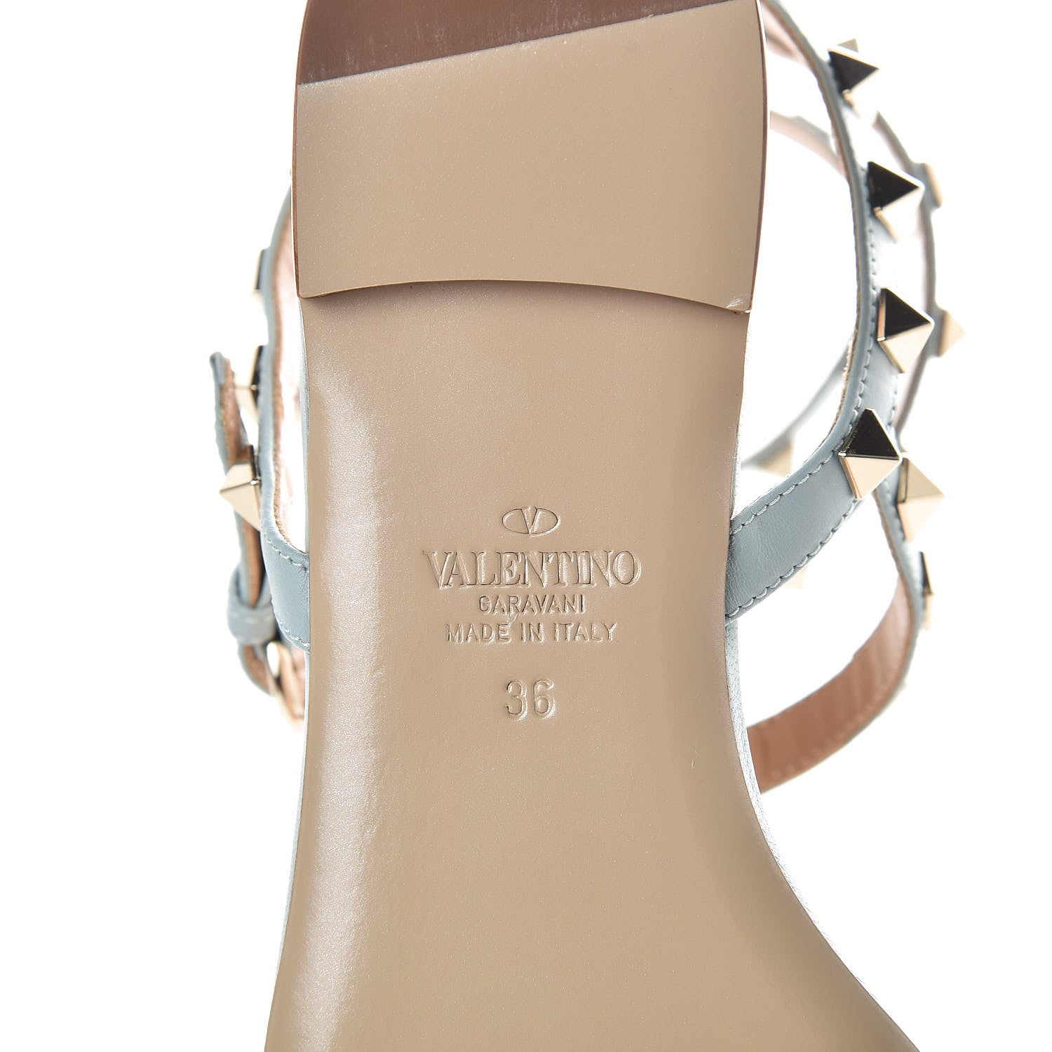 Valentino Garavani Nappa Rockstud Ankle Wrap Flat Thong Sandals 36 Celadon 6 of 8