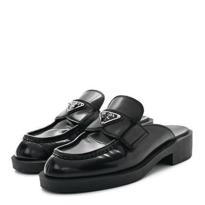 Prada Spazzolato Triangle 40mm Loafer Mules 37 Black 3 of 8