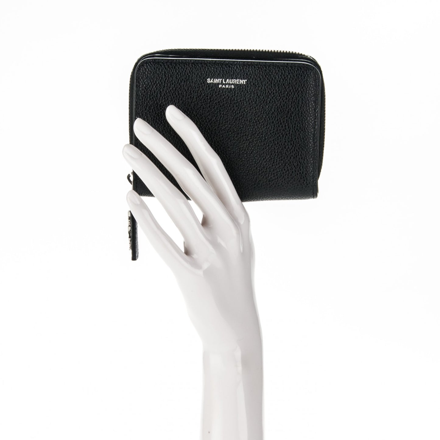 Grained Calfskin Rive Gauche Compact Zip Around Wallet Black