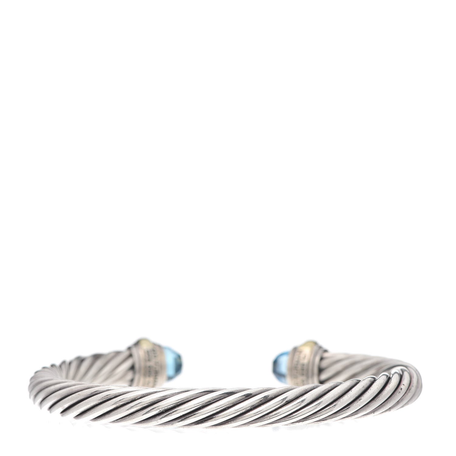 David Yurman Sterling Silver 14K Yellow Gold Blue Topaz 7mm Cable Classics Bracelet 3 of 4