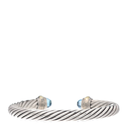 David Yurman Sterling Silver 14K Yellow Gold Blue Topaz 7mm Cable Classics Bracelet 3 of 4