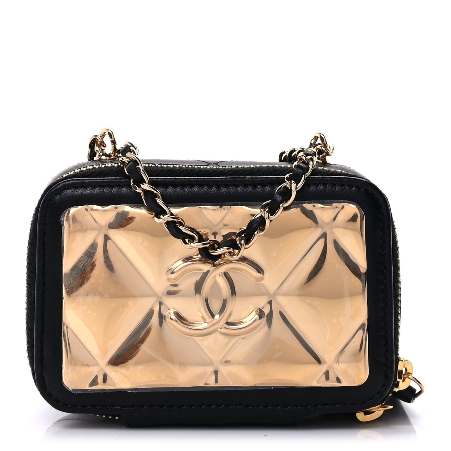Lambskin Quilted Mini Golden Plate Clutch With Chain  Black