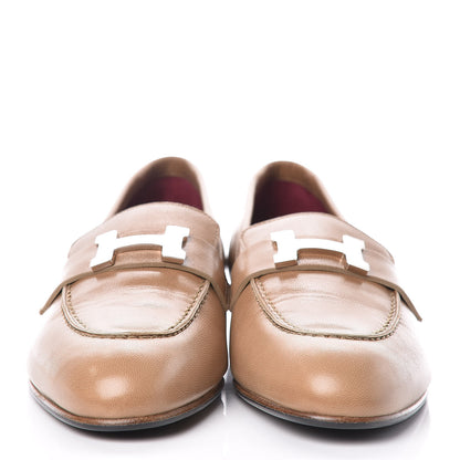Hermes Goatskin Womens Paris Loafers 36.5 Etoupe 2 of 9