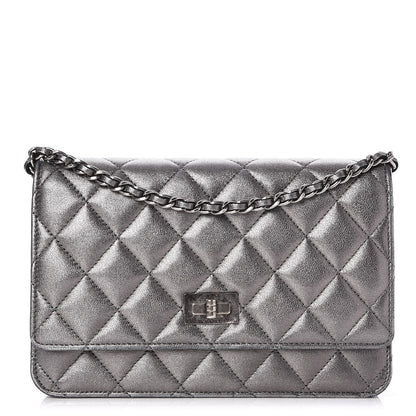 Chanel Metallic Lambskin Quilted Reissue Wallet On Chain WOC Dark Silver 1 of 9