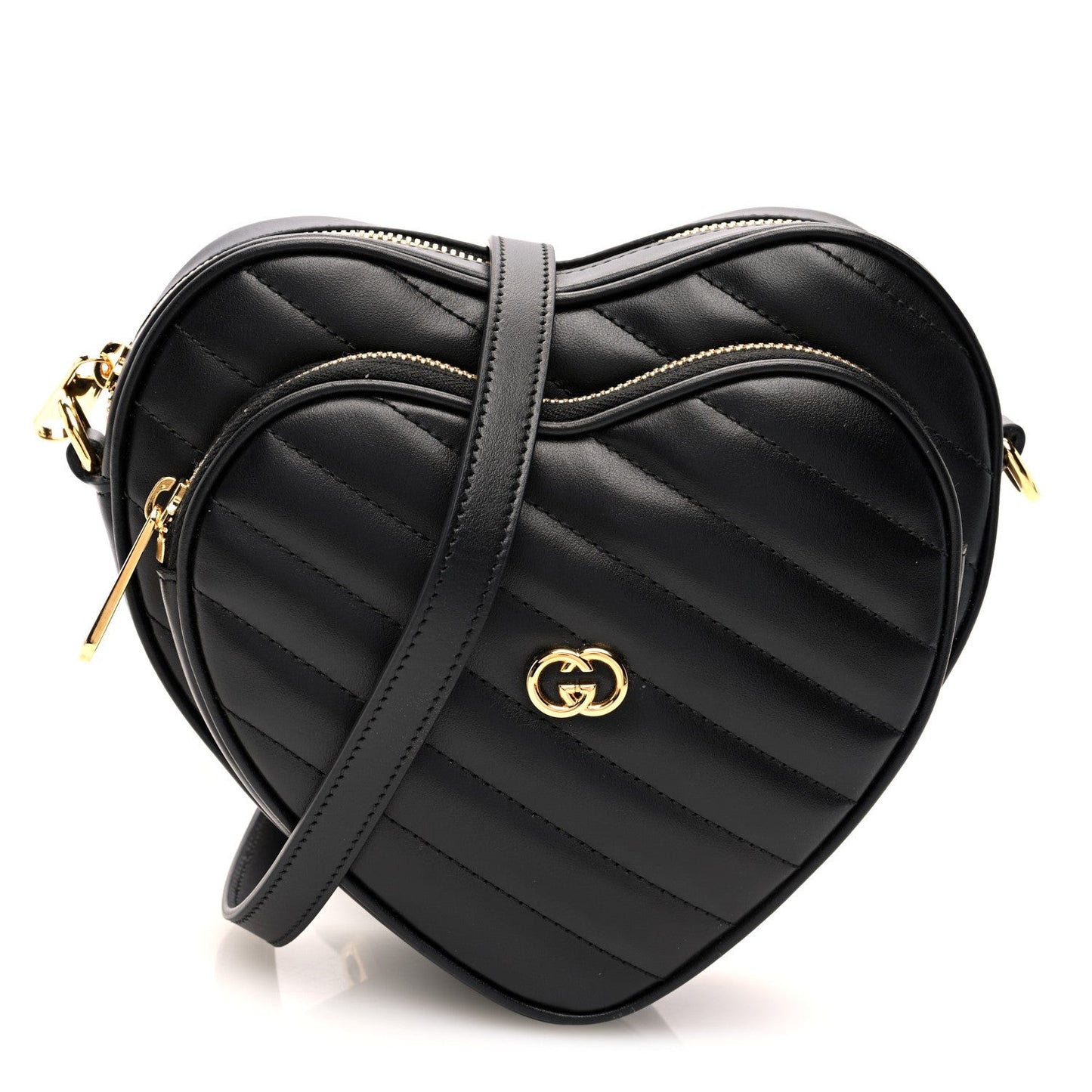 Calfskin Matelasse Diagonal Mini Interlocking G Heart Shoulder Bag Black