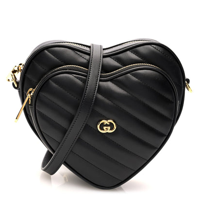 Gucci Calfskin Matelasse Diagonal Mini Interlocking G Heart Shoulder Bag Black 1 of 7
