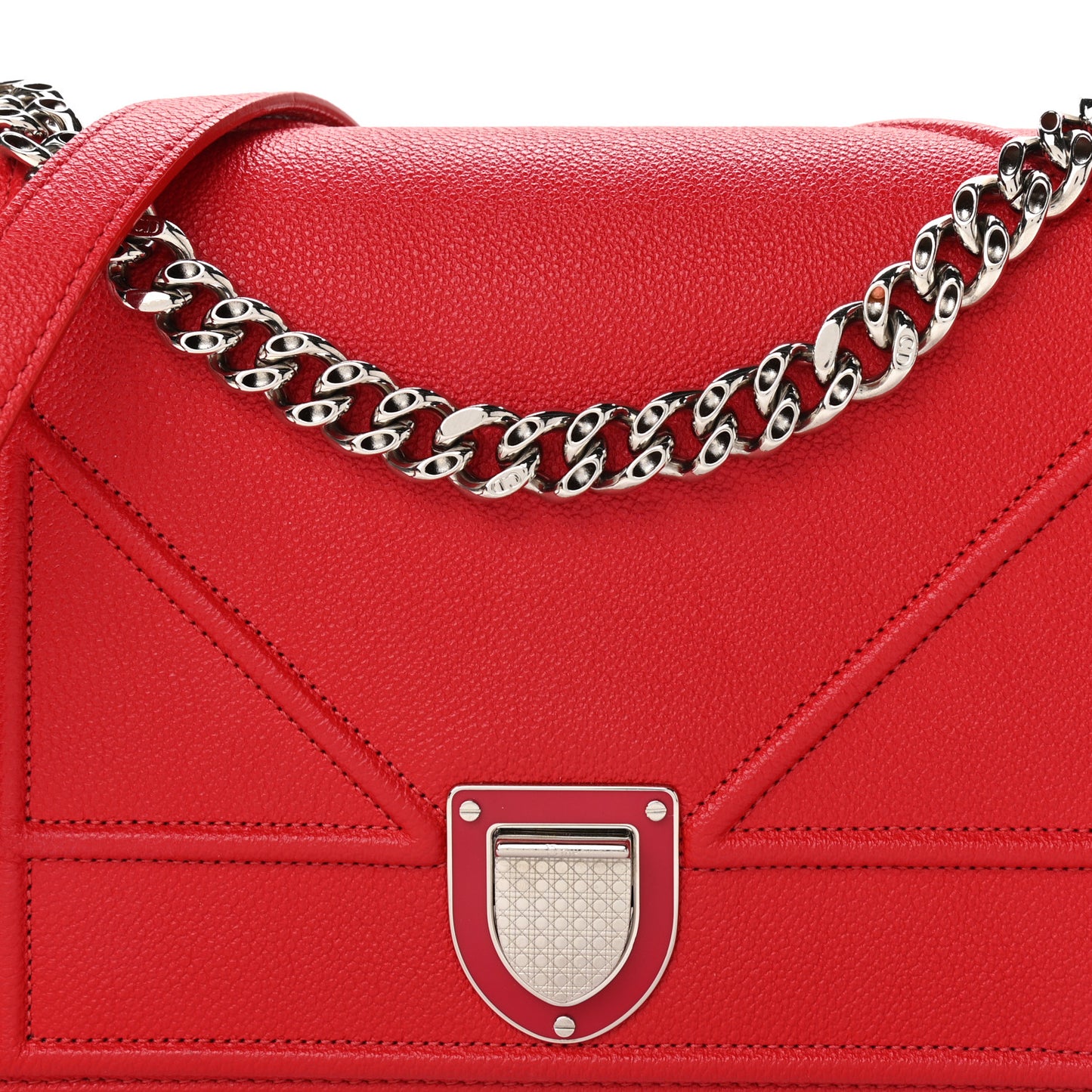 Grained Calfskin Medium Diorama Flap Bag Red