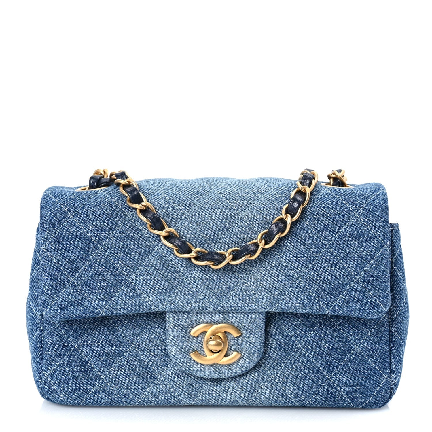 Chanel Washed Denim Quilted Mini Rectangular Flap Blue 1 of 9